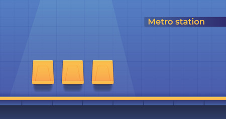 Metro underground station with a platform for landing passengers and seats to wait for the train. Subway platform.のイラスト素材
