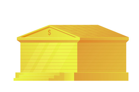 Gold bank building isolated on white background. Administrative financial state institution for the storage of money and other valuable property. Vector illustration.のイラスト素材