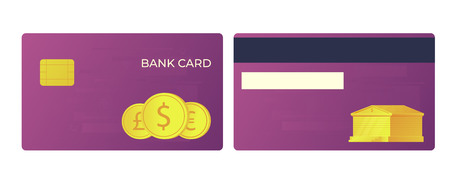 Payment bank card. Bank buildning and international currencies illustration.のイラスト素材