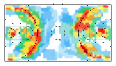 Basketball court with heat map. Tactical and strategy basketball background. Sport background. Map of location players during the game.のイラスト素材