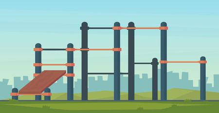 Summer street workout park for fitness and strength training. City sport place. Element and equipment for urban outdoor training. Flat illustrationのイラスト素材