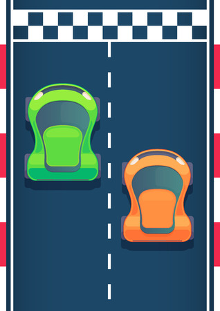 Racing sports cars go to the finish. Motorsport modern car. Flat top view vector illustration.のイラスト素材