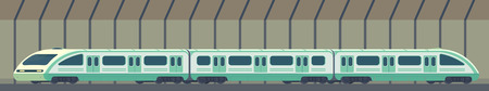 Passanger modern electric high-speed train. Railway subway or metro transport in tunnel. Underground train Vector illustration flat style.のイラスト素材