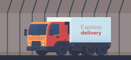 Truck for the delivery of goods in tunnel. Logistic service. Vector flat styleのイラスト素材