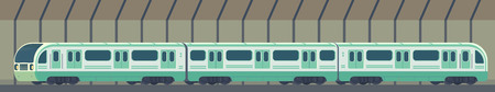 Passanger modern electric high-speed train. Railway subway or metro transport in tunnel. Underground train Vector illustration flat style.のイラスト素材