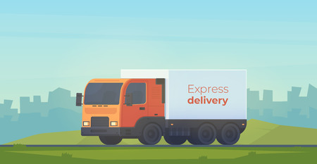 Truck for the delivery of good on road. Logistic service. Vector flat style illustartion.のイラスト素材
