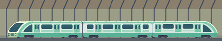 Passanger modern electric high-speed train. Railway subway or metro transport in tunnel. Underground train Vector illustration flat style.のイラスト素材