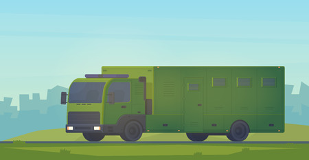 Police special transport for the transport and protection of prisoners and arrested people. Mobile truck prison. Belarusian police transport.のイラスト素材