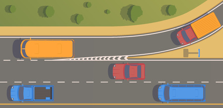 Top view road junction. Right turn branches and congresses.Vector flat illustration.のイラスト素材