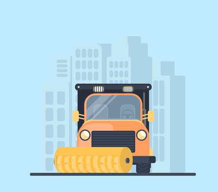 Road cleaner car in city. Street sweeper. Machine for highway serviceのイラスト素材