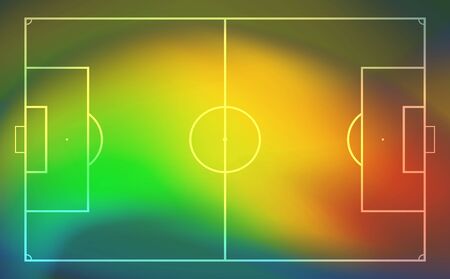 Football or soccer field with heat map for moving and location player during the game. Soccer game statistics or strategy. Vector illustration.のイラスト素材