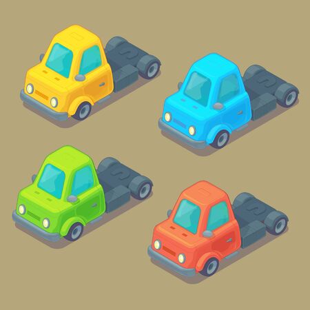 Set of isometric truck. Cartoon style. City transport.のイラスト素材