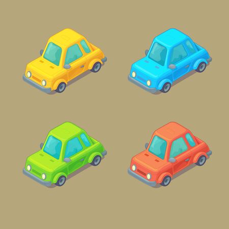 Set of isometric cars. Cartoon style. City transport.のイラスト素材