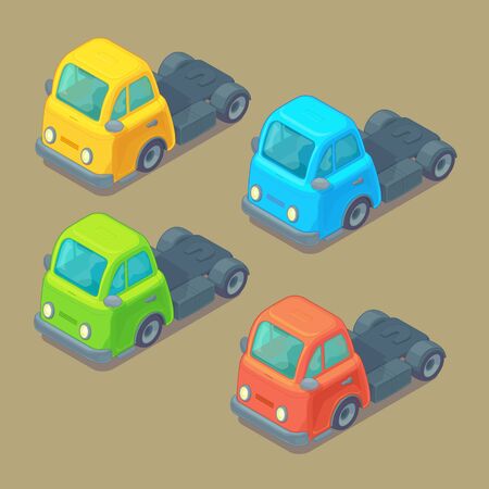 Set of isometric truck. Cartoon style. City transport.のイラスト素材