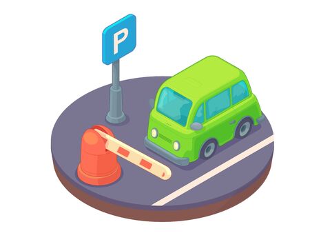 Entry through the barrier which is raised to pass the car. Toll gate on guarded parking.のイラスト素材