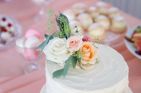 Wedding cake, cake for wedding decoration on the cakeの写真素材
