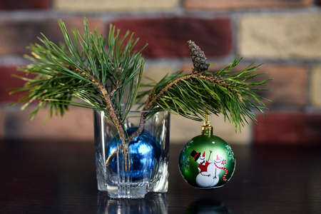 Holiday decorations on the branches of the Christmas tree. Decoration for the holiday New Year and Christmas.の写真素材