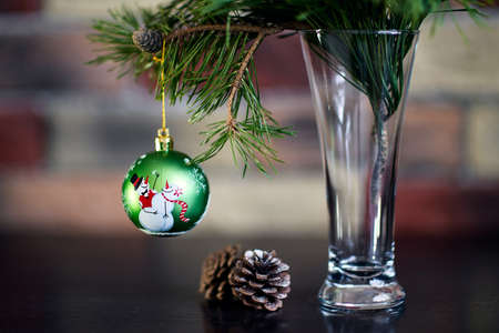 Holiday decorations on the branches of the Christmas tree. Decoration for the holiday New Year and Christmas.の写真素材