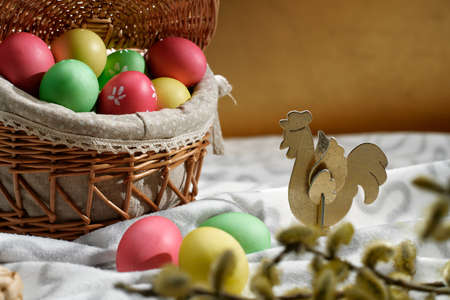 Happy Easter! Holiday cake. Painted eggs. The most joyful and most revered holiday in the Orthodox world.の写真素材