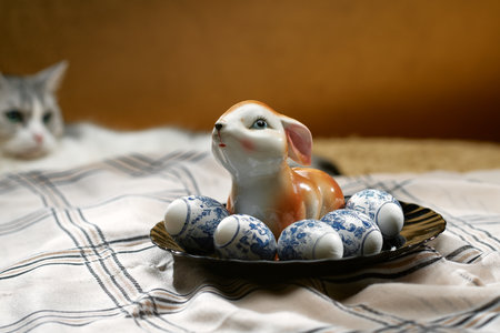 Happy Easter! Holiday cake. Painted eggs. The most joyful and most revered holiday in the Orthodox world.の写真素材