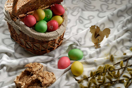 Happy Easter! Holiday cake. Painted eggs. The most joyful and most revered holiday in the Orthodox world.の写真素材