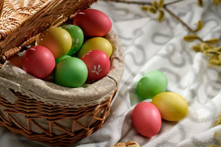 Happy Easter! Holiday cake. Painted eggs. The most joyful and most revered holiday in the Orthodox world.の写真素材