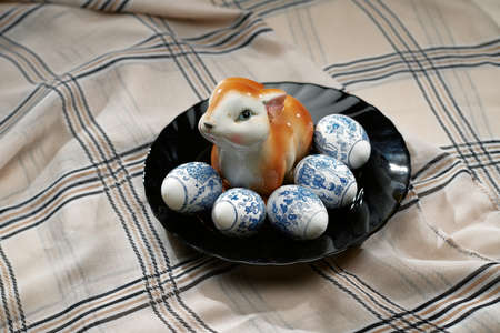 Happy Easter! Holiday cake. Painted eggs. The most joyful and most revered holiday in the Orthodox world.の写真素材