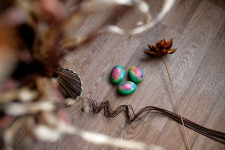 Happy Easter! Holiday cake. Painted eggs. The most joyful and most revered holiday in the Orthodox world.の写真素材