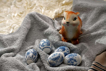 Happy Easter! Holiday cake. Painted eggs. The most joyful and most revered holiday in the Orthodox world.の写真素材
