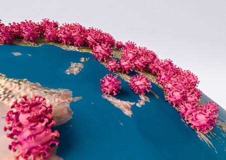 Pandemia Coronavirus (COVID-19) clung to the Europe on the globe. Symbolic 3d infographics on...