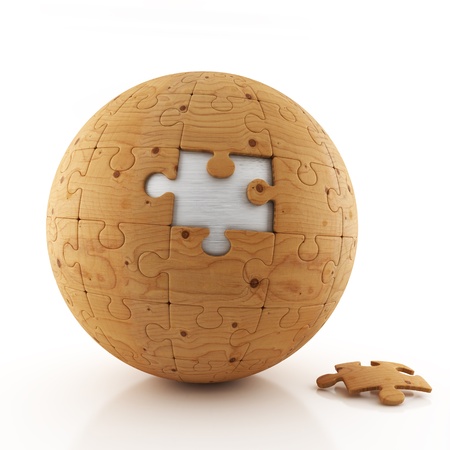 Wooden puzzle with fallen elementの写真素材