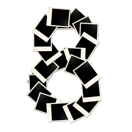 Number eight made ??up of pictures on a white background