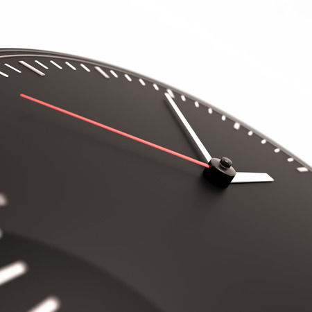 Black clock closeup on a white background