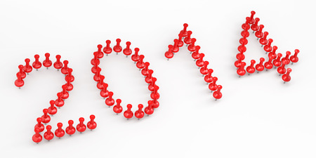 New Year of drawing pins in the office on white backgroundの写真素材