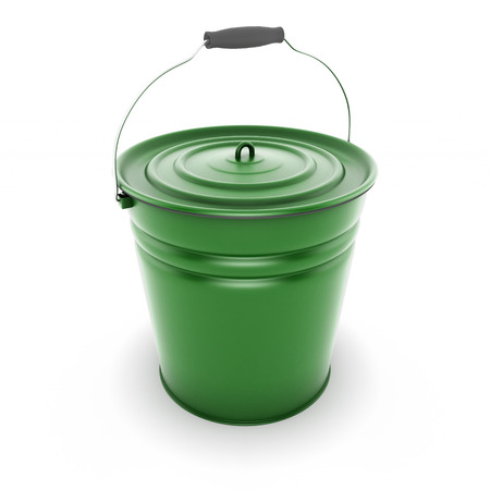 Metal bucket isolated on a white backgroundの写真素材