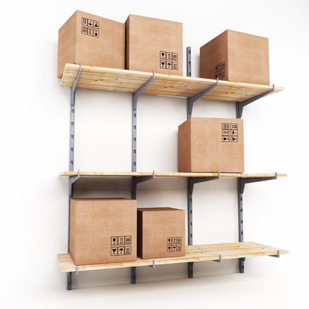 Rack with cardboard boxes isolated on a white background
