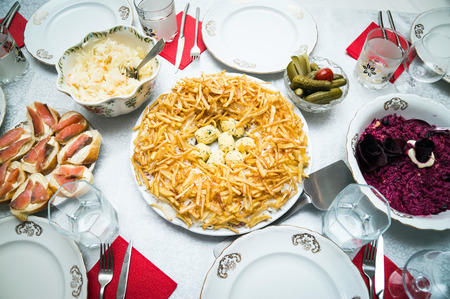 Salad jack capercaillie. Table with snacks.の写真素材