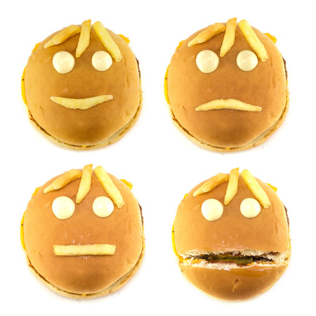 Set of smileys and fast food fries isolated on white backgroundの写真素材