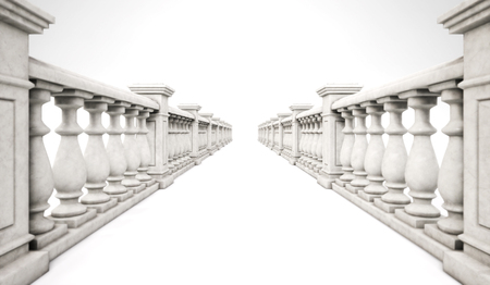 3d rendering marble ballustrade row with steps on a white background. 3d illustration.の写真素材