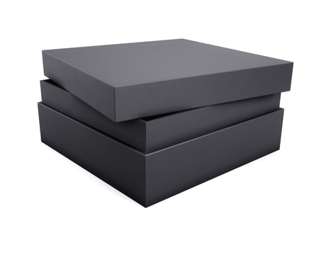 Realistic black box on a white background for your design. 3d rendering.