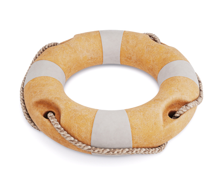 Life buoy for safety at sea, isolated on white background. Old lifebuoy closeup. 3d renderingの写真素材