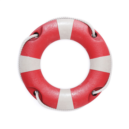 Old red lifebuoy isolated on a white background. 3d illustration,
