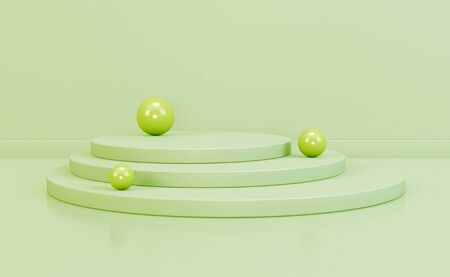 Abstract scene podium pastel colors with spheres. 3d rendering, 3d illustrationの写真素材