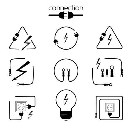 Vector black electricity icon set on white backgroundのイラスト素材