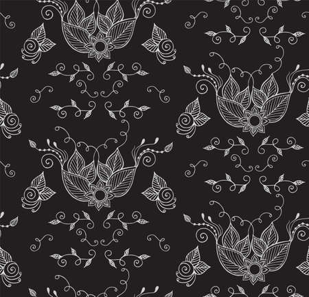 Floral mehndi black and white seamless pattern vector illustrationのイラスト素材