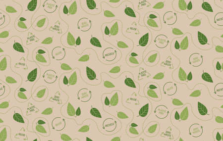 Zero waste and plastic free concepts for stores with eco-friendly packaging and natural or ecological products, seamless patternのイラスト素材