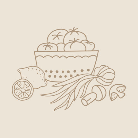 Hand drawn food icon of vegetables in the bowl for recipes and restaurant menu.のイラスト素材