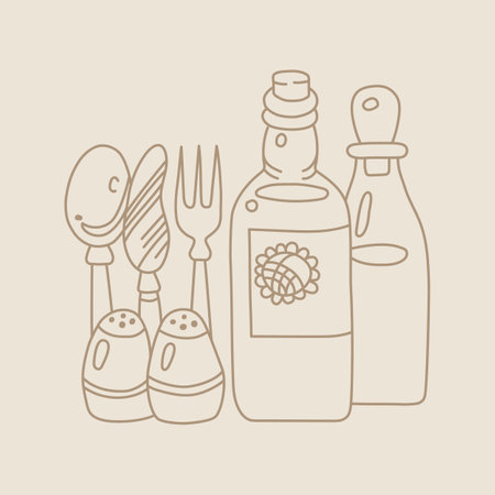 Kitchenware and glass bottles food iconのイラスト素材