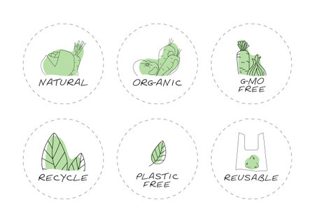 Organic natural food symbol for ecological logo design and healthy lifestyle. Hand drawn vector eco-freindly concept icon.のイラスト素材