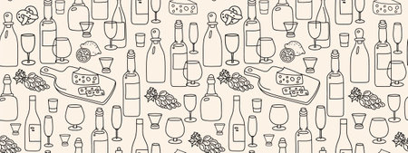 Seamless pattern with alcoholic bottles and wine glassesのイラスト素材
